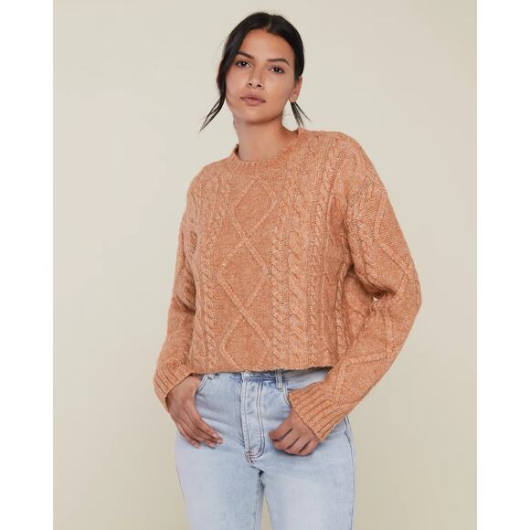 [Rachel Parcell] Camel Neutral Cable Knit Cropped Oversized Boxy Sweater NWT XL - Picture 1 of 11